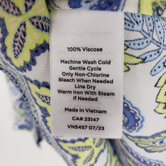 Talbots Paisley Floral Print Popover Top SP Long Sleeve Blouse Henley Blue White - Picture 9 of 12